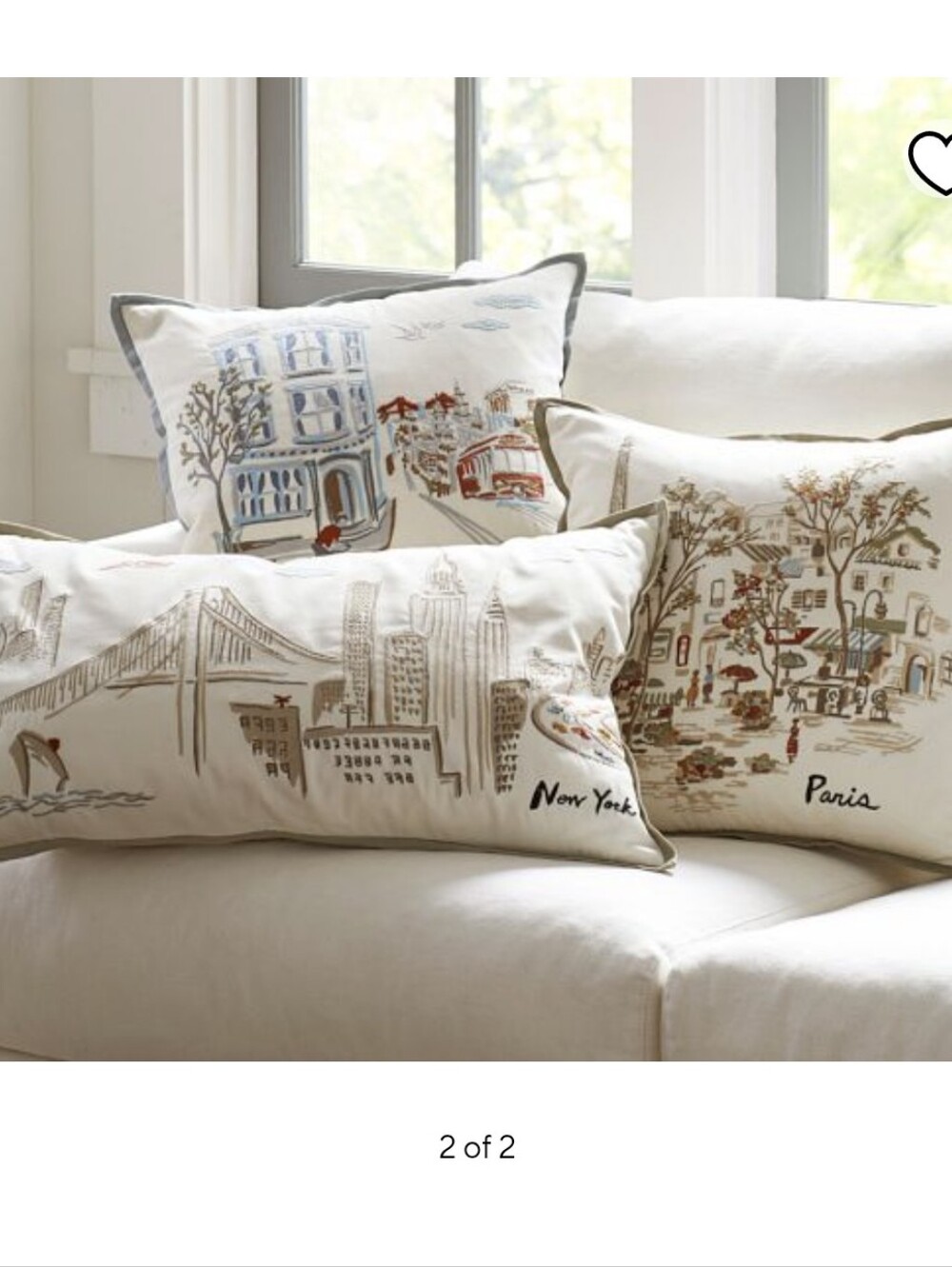 3 Pottery Barn Cityscape Embroidered Needlepoint Cotton Pillowcase Covers